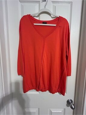 Talbots Orange V-Neck Lightweight Cotton Sweater